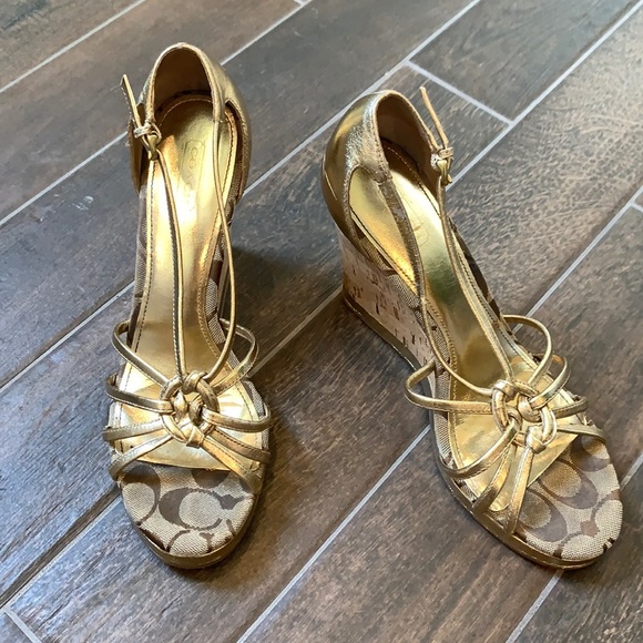 Authentic Coach - Gold cork wedges - Picture 2 of 9